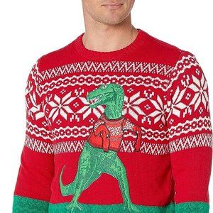 Blizzard Bay Dinosaur T-Rex Men's Christmas Sweater M Ugly Red